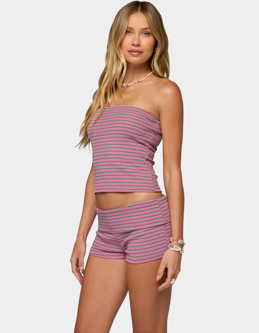 EDIKTED Monikah Striped Built Bra Tube Top - PINK