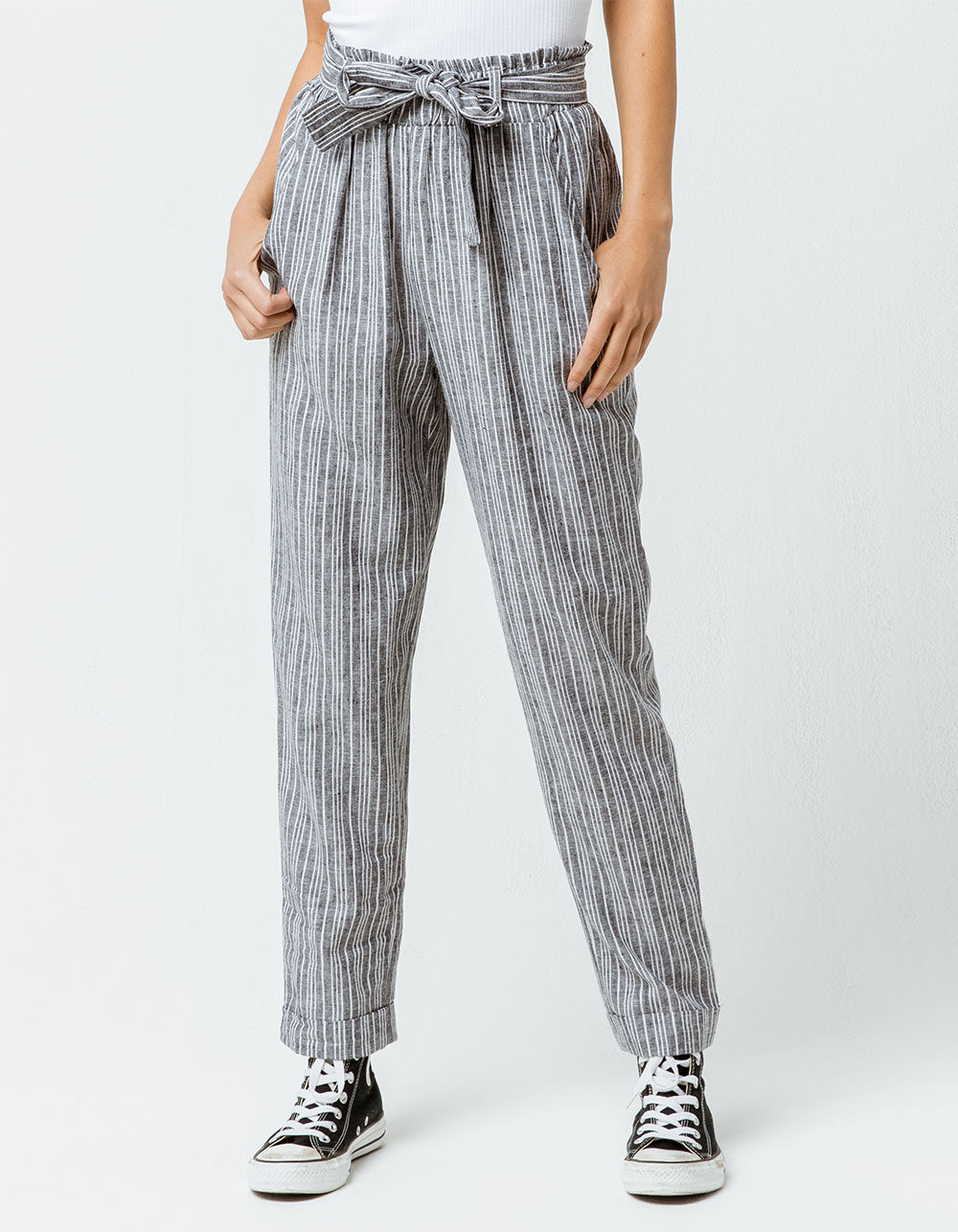 SKY AND SPARROW Stripe Paperbag Waist Womens Trouser Pants image number 0