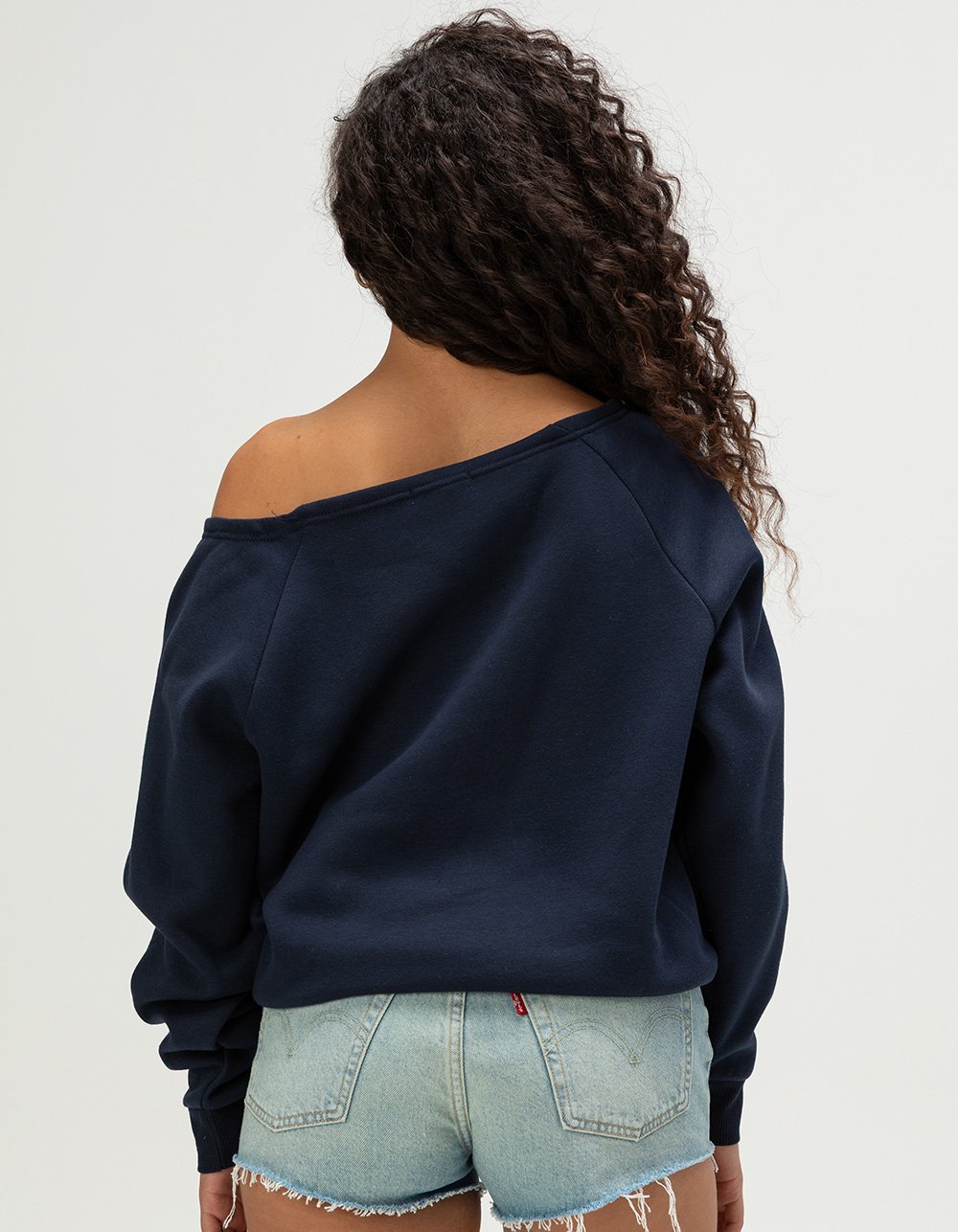 FULL TILT Womens Off The Shoulder Number Sweatshirt - NAVY COMBO
