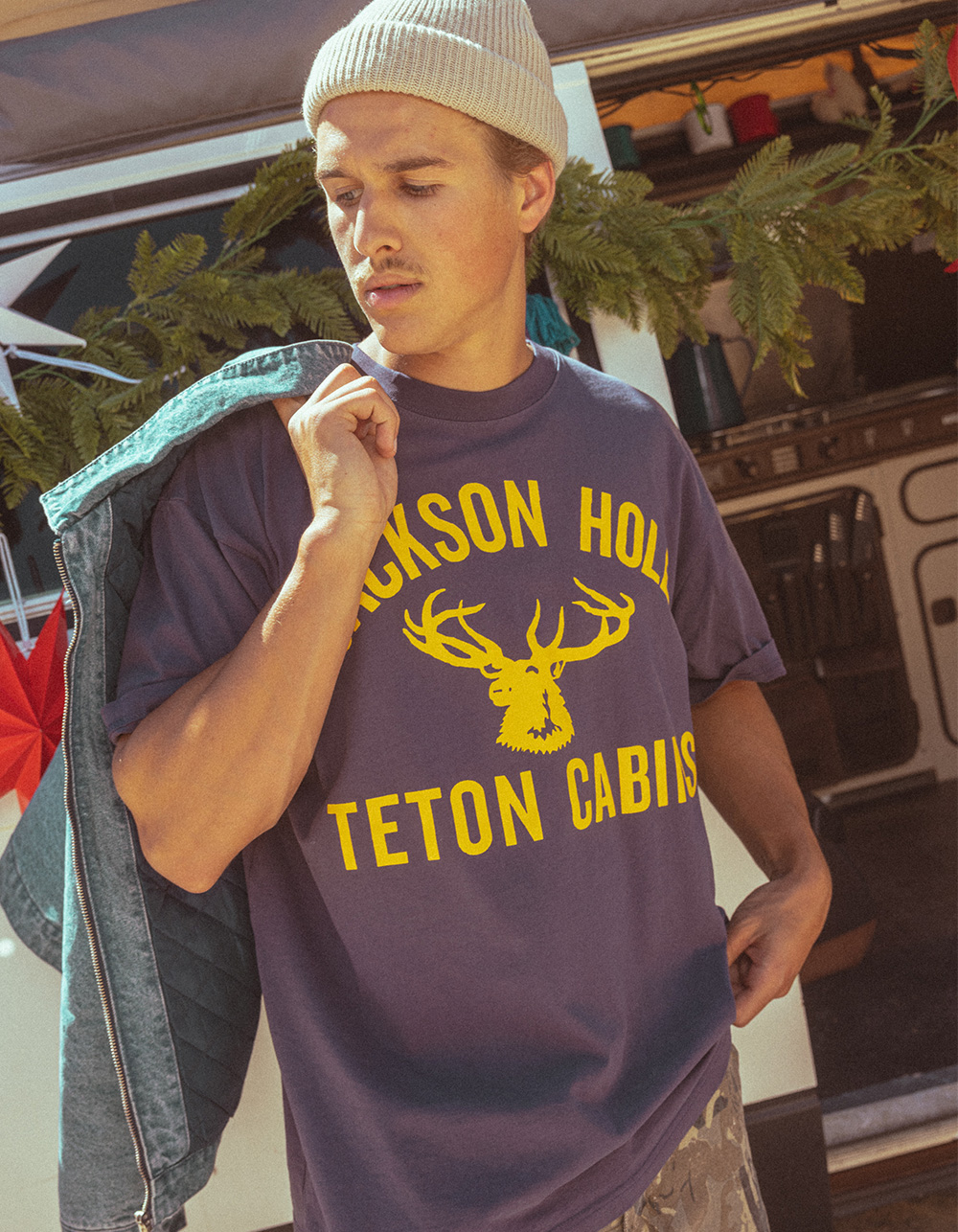 RANCH BY DIAMOND CROSS Elk Head Mens Tee - NAVY