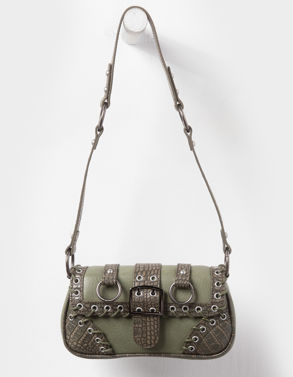 Laced Grommet Shoulder Bag - GREEN