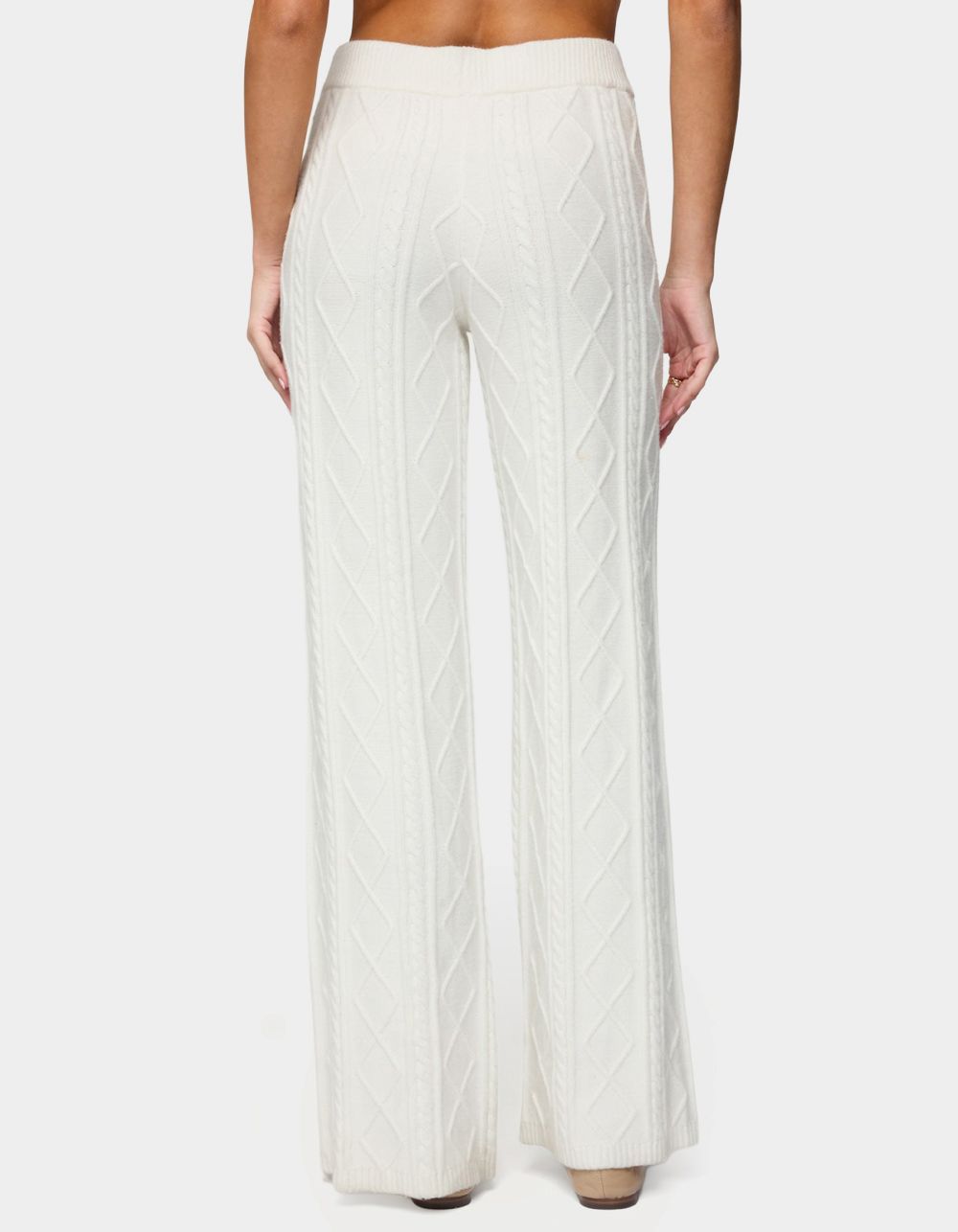 EDIKTED Louise Straight Leg Cable Knit Pants - WHITE