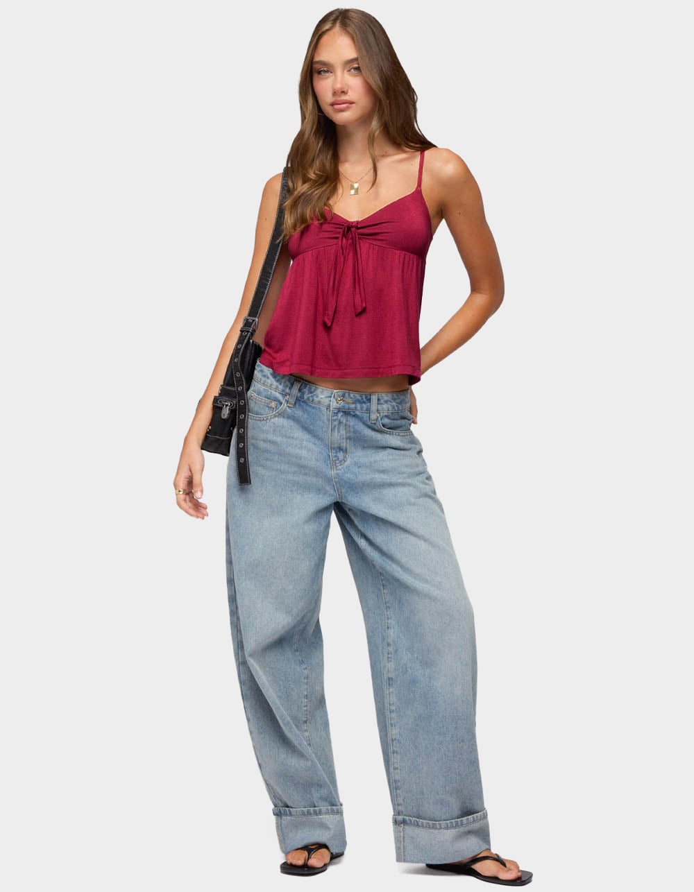 EDIKTED Michey Tie Front Babydoll Tank Top