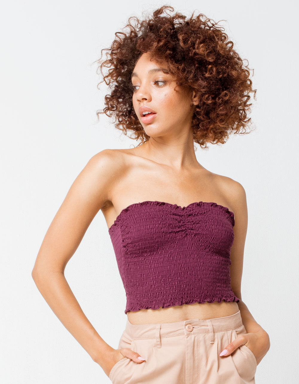 IVY & MAIN Smocked Cinch Wine Womens Tube Top image number 0