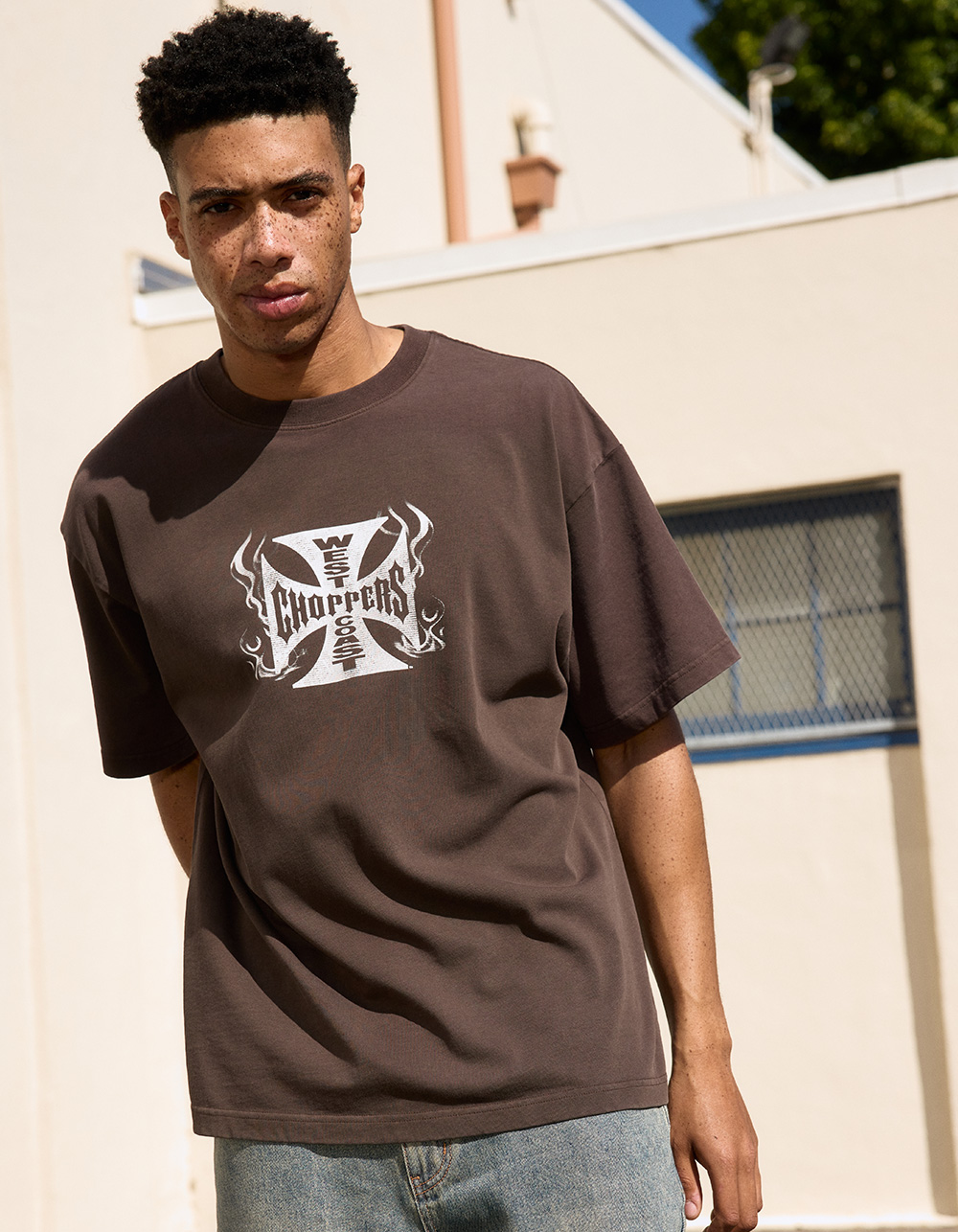 WEST COAST CHOPPERS Austin Texas Mens Boxy Tee - BROWN