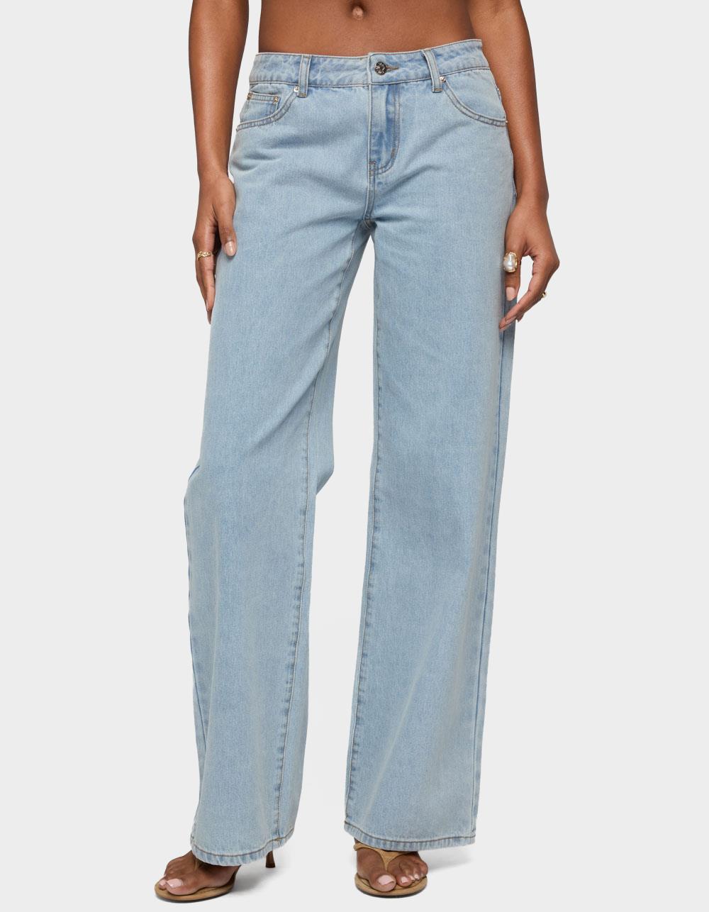 EDIKTED Tall Raelynn Washed Low Rise Baggy Jeans - LIGHT BLUE