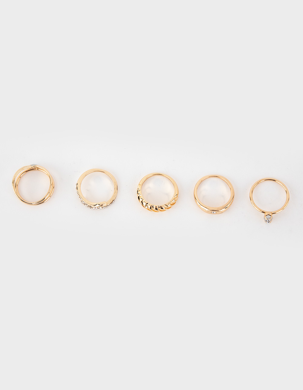 FULL TILT 7 Pack Dainty Rhinestone Ring Set - GOLD
