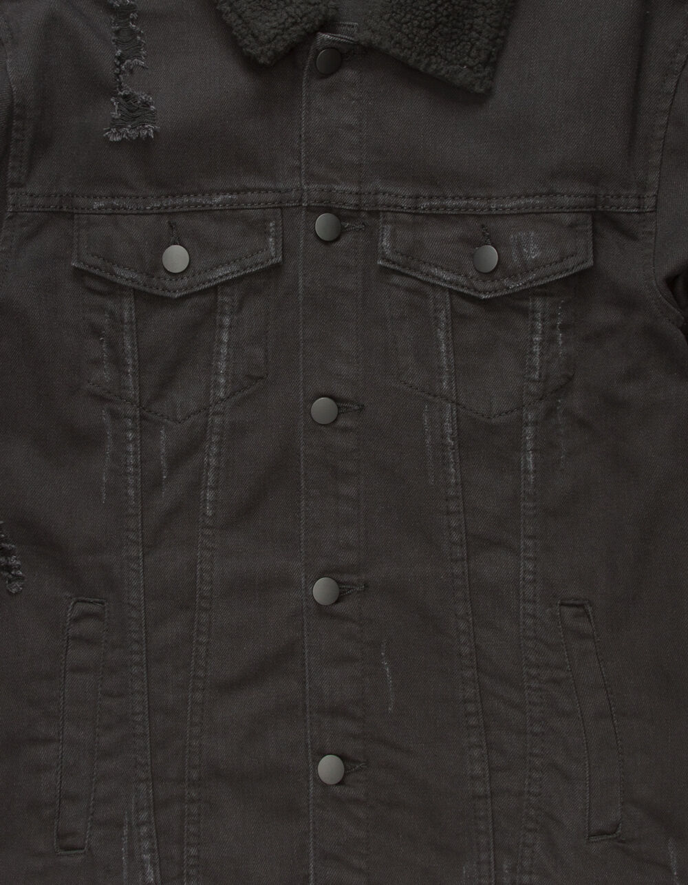 ELWOOD Trucker Sherpa Collar Black Mens Ripped Denim Jacket BLACK
