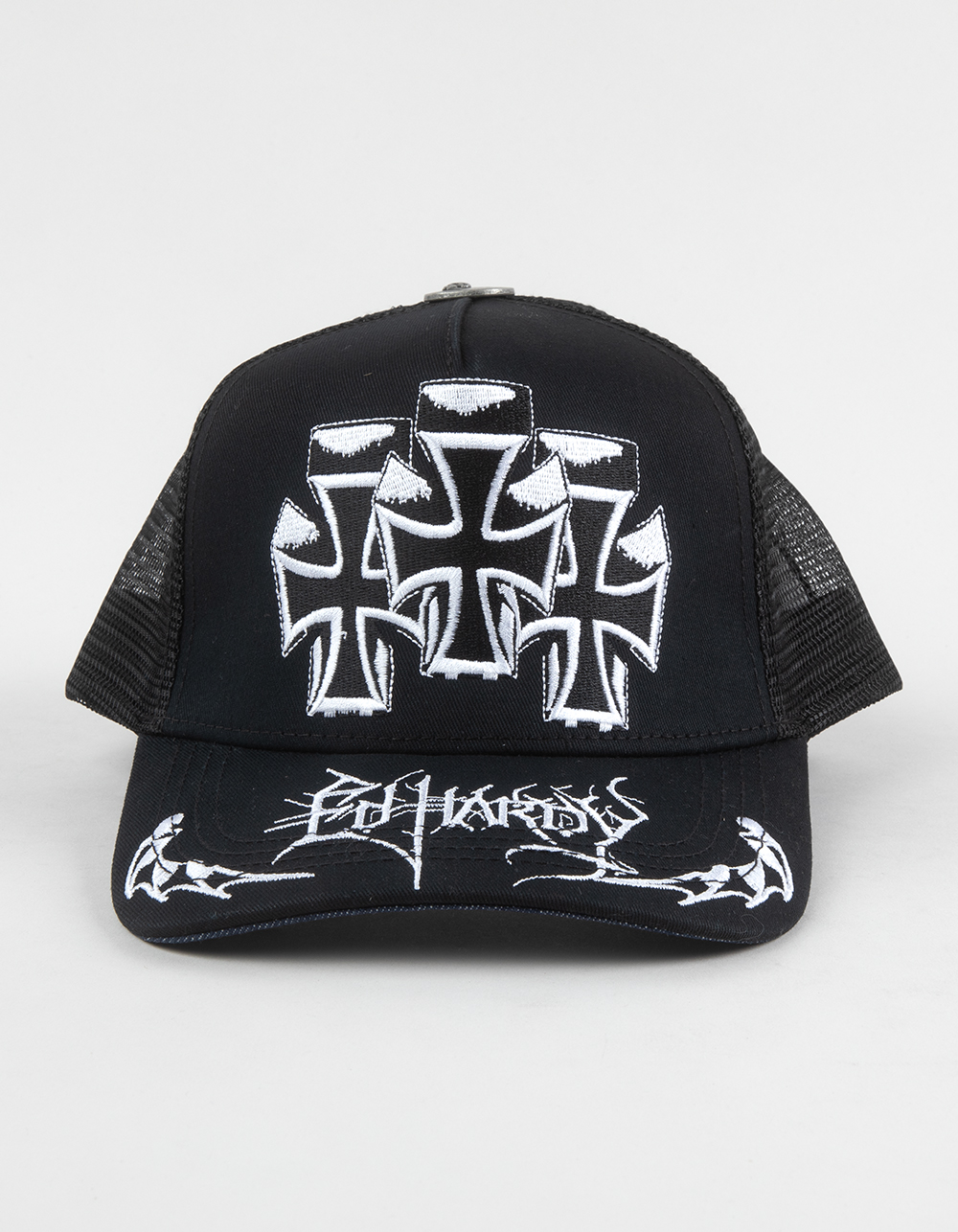 ED HARDY Crosses Trucker Hat - BLK/WHT