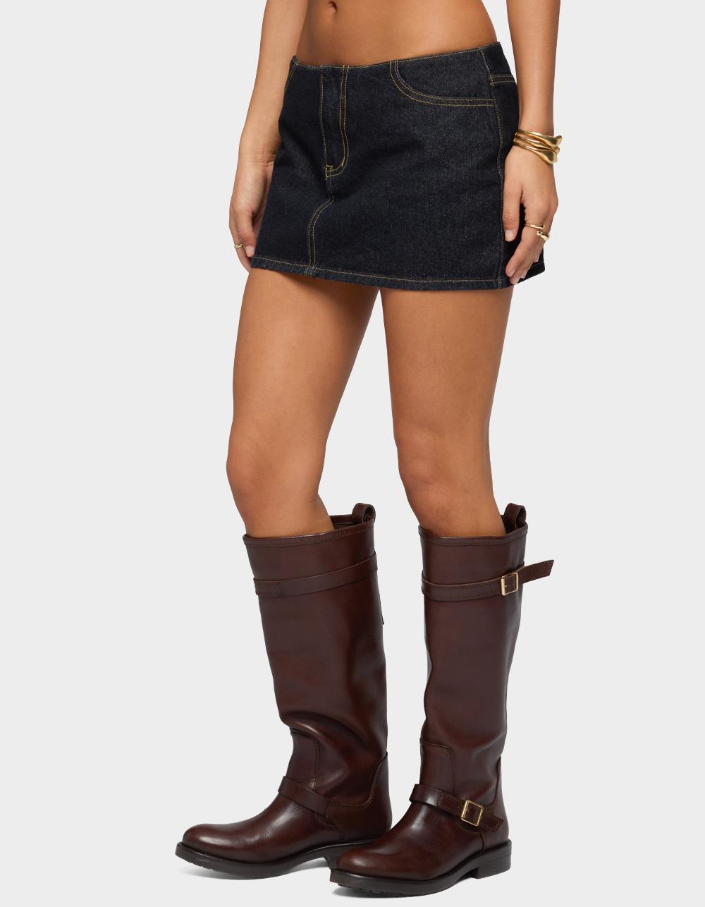 EDIKTED Leire No Waistband Denim Mini Skort - DARK BLUE