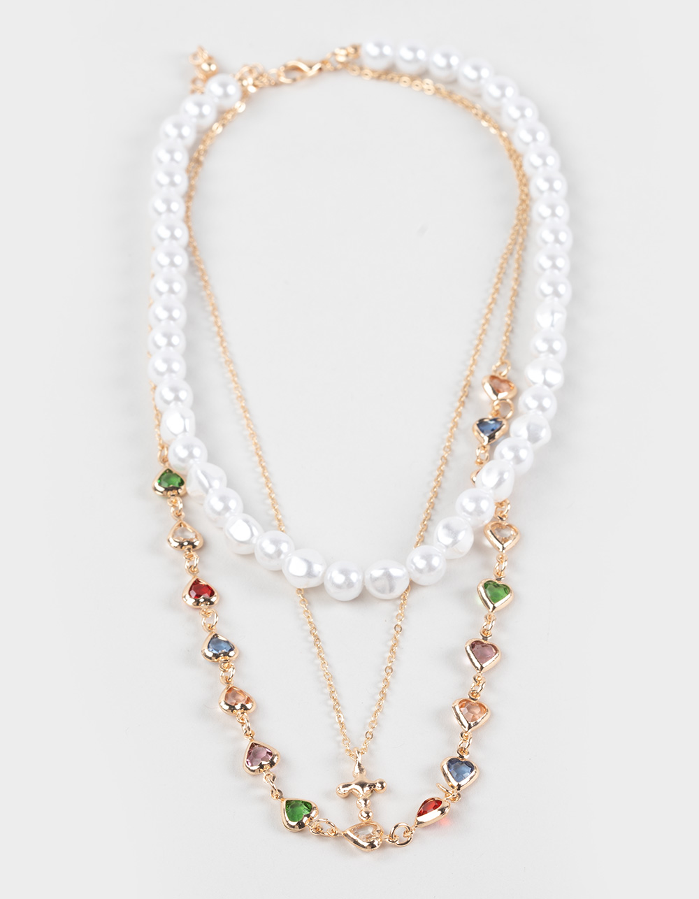 FULL TILT Layered/Cross/Stone/Pearl Necklace - GOLD