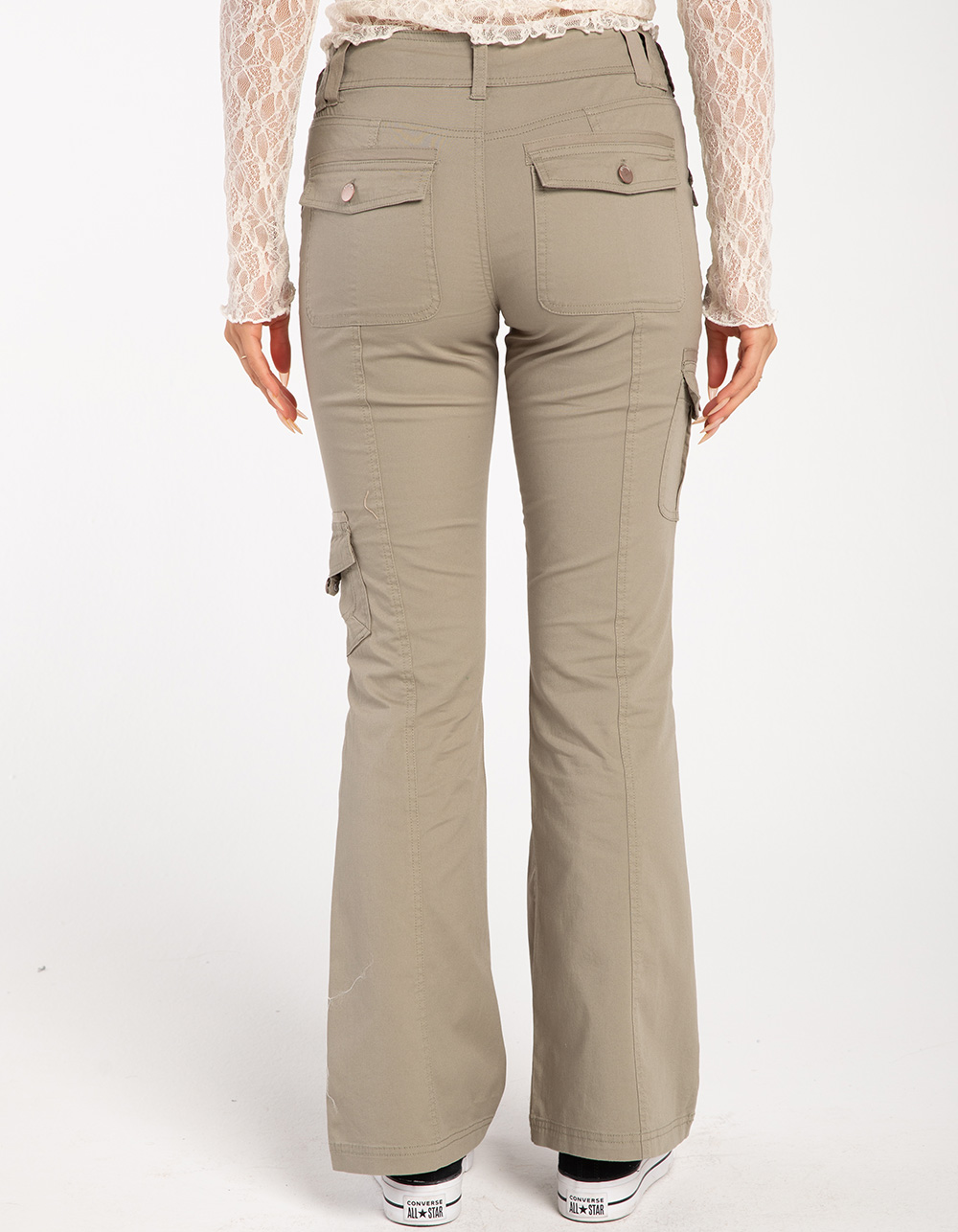 RSQ Womens Low Rise Poplin Cargo Flare Pants - SAGE