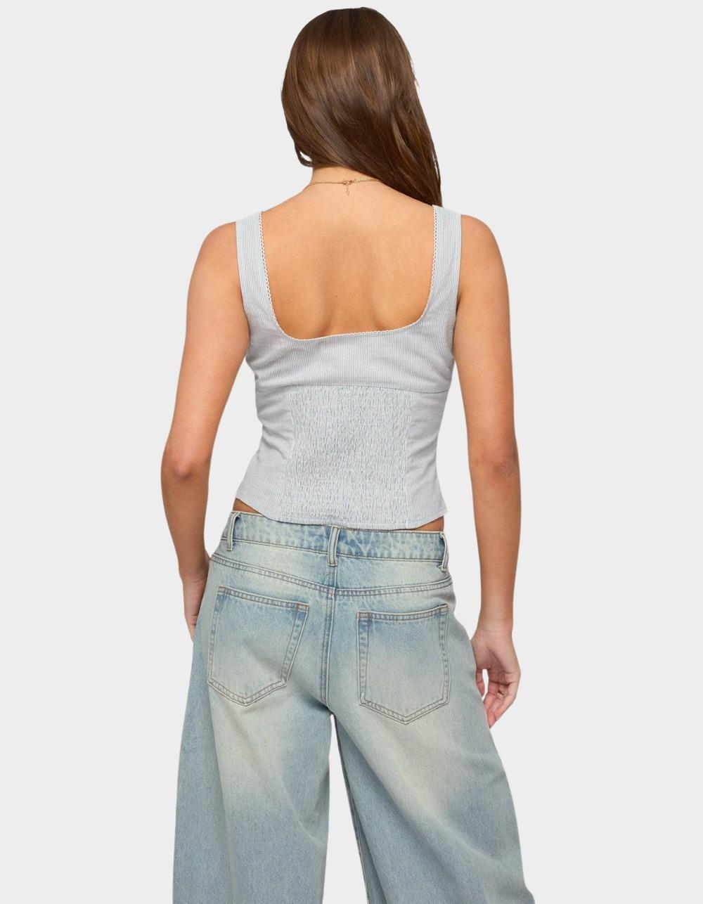 EDIKTED Katiya Pinstripe Button Up Top - LIGHT BLUE