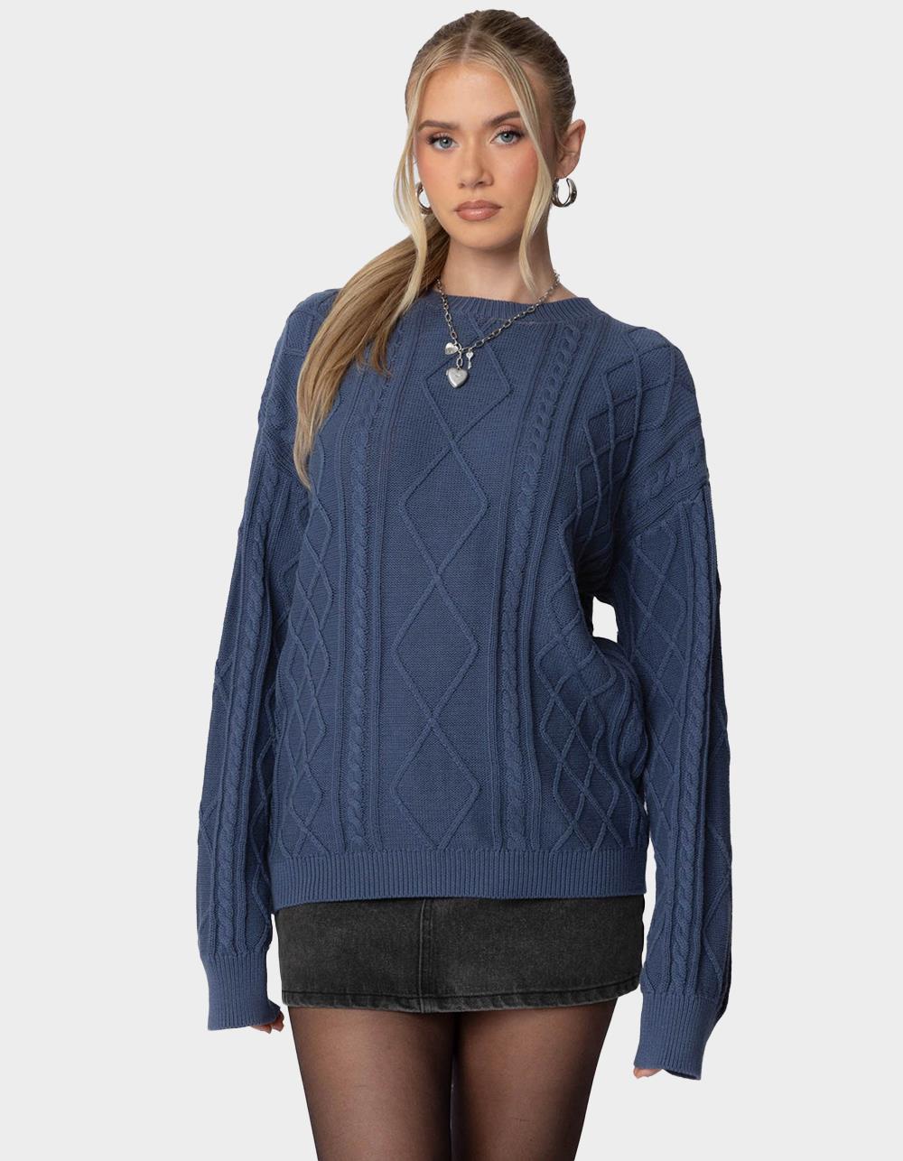 EDIKTED Jessy Cable Knit Oversized Sweater - BLUE