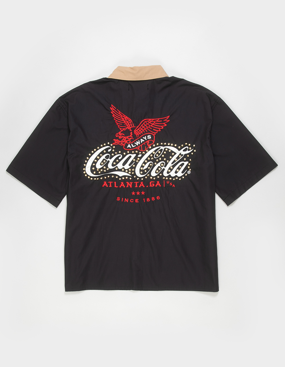 COCA-COLA Mens Rhinestone Button-Up Shirt - BLACK