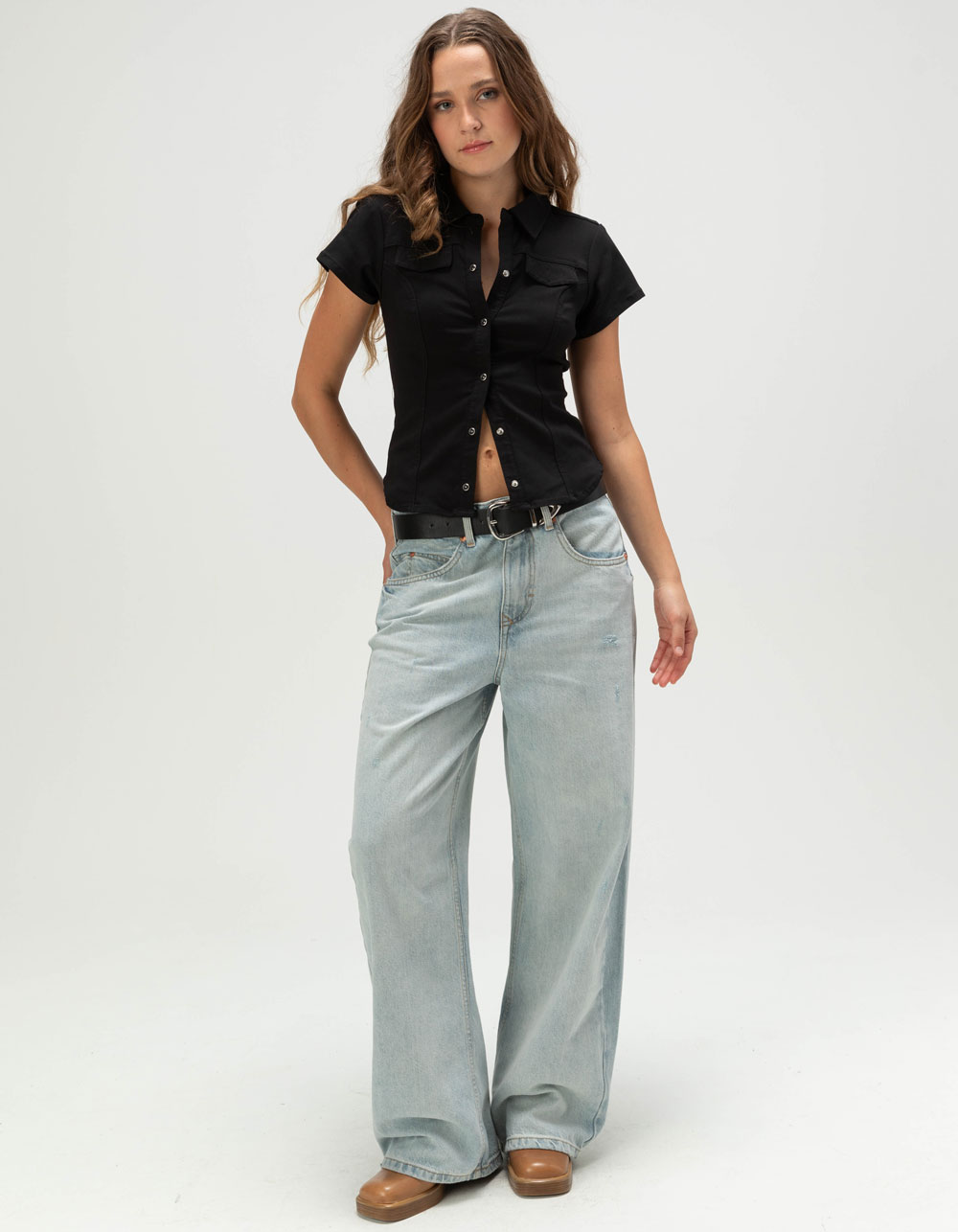 BDG Urban Outfitters Polly Womens Snap Front Shirt - BLACK