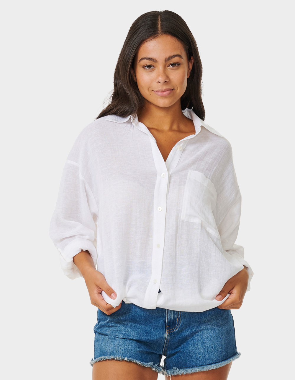 RIP CURL Premium Linen Long Sleeve Womens Shirt - WHITE