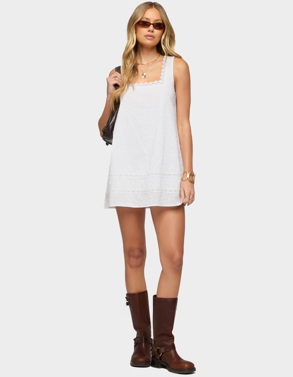 EDIKTED Doroh Lacey Striped Cotton Mini Dress - WHITE