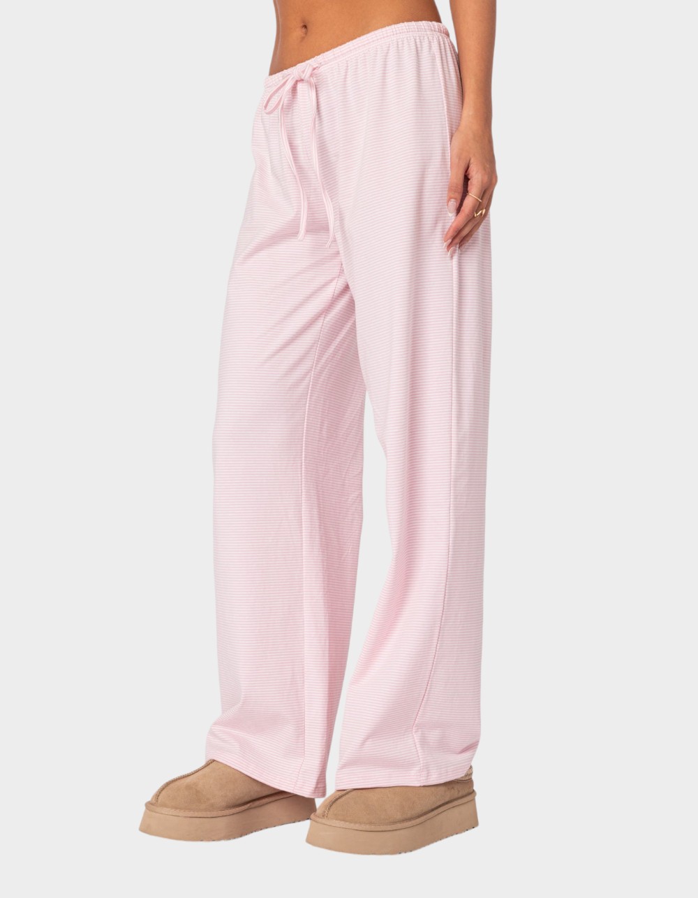 EDIKTED Olivia Striped Loose Fit Pants - LIGHT PINK