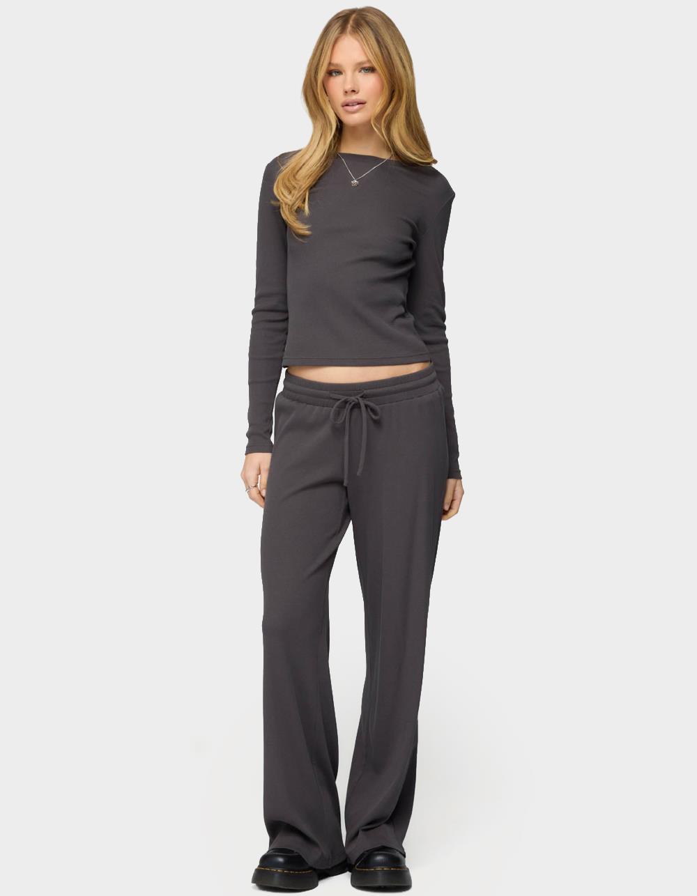 EDIKTED Cicilia Straight Leg Ribbed Pants - GRAY