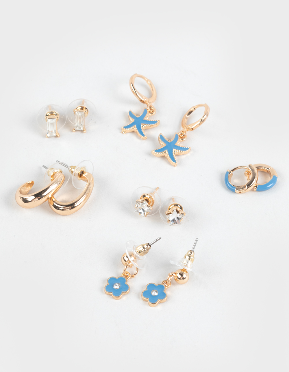 FULL TILT 6 Pack Star/Rhinestone Hoop Earrings - GOLD