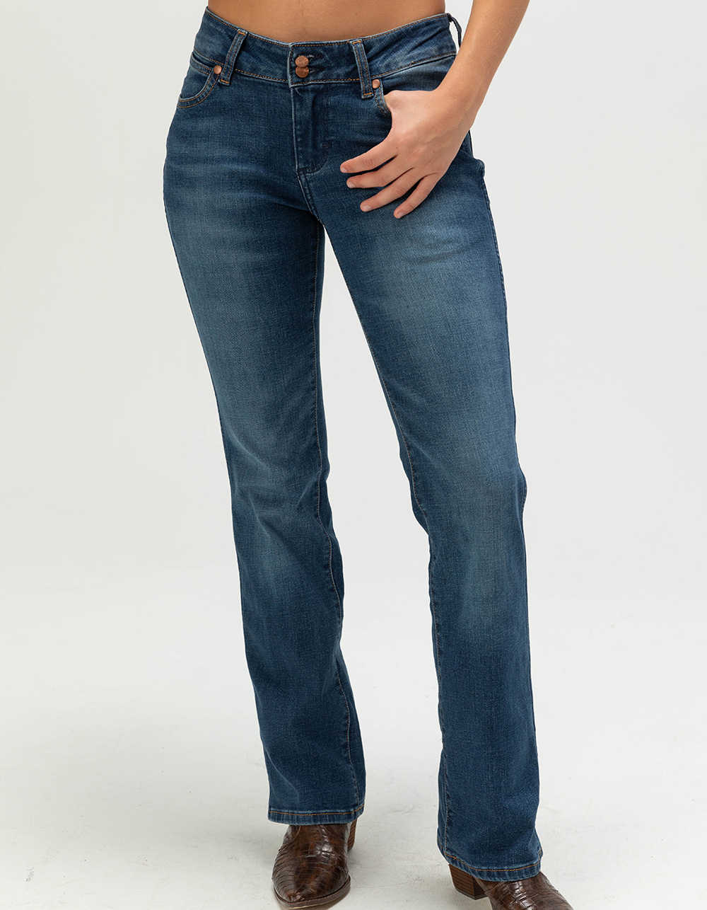 WRANGLER Womens Low Rise Bootcut Jeans - MEDIUM INDIGO