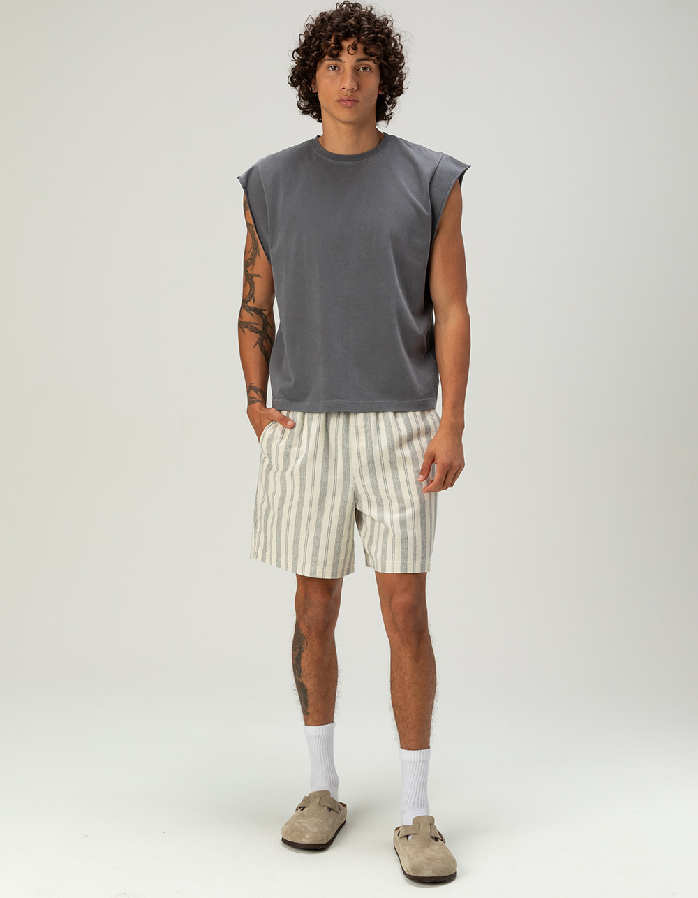 RSQ Mens Stripe Pull On Shorts - Cream/Multi