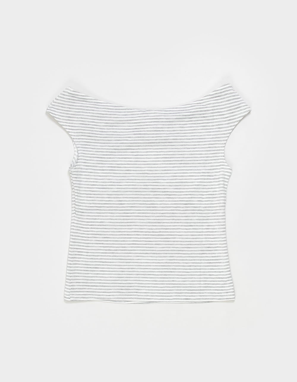 FULL TILT Girls Stripe Off The Shoulder Top - GRAY COMBO