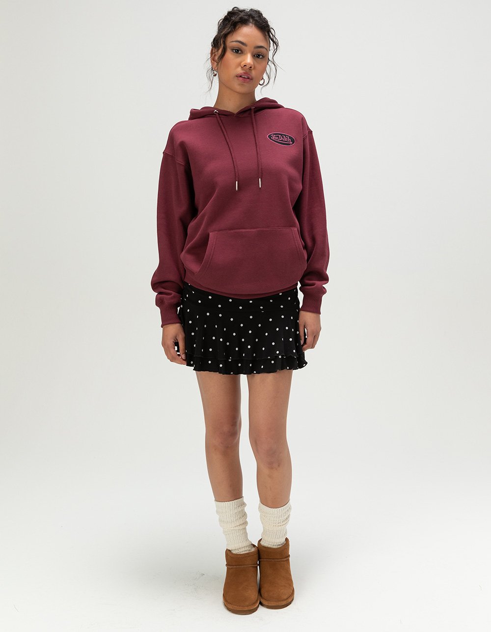 VON DUTCH Logo Womens Hoodie - BURGUNDY