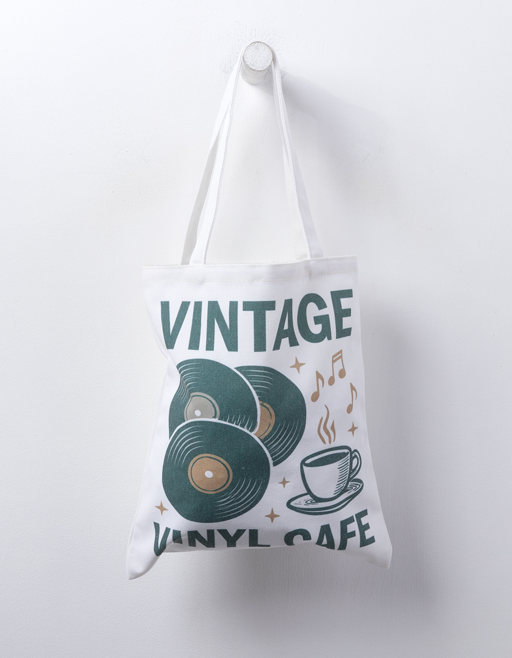Vinyl Cafe Canvas Tote Bag - NATURAL
