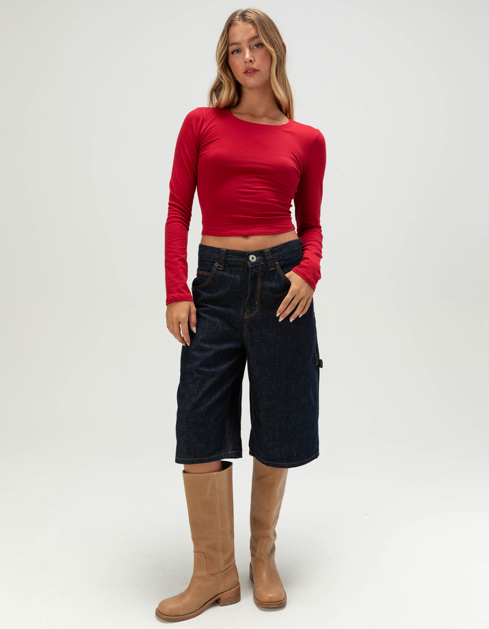 TILLYS Womens Long Sleeve Baby Tee - RED