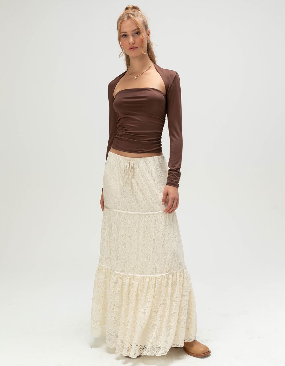 WEST OF MELROSE Womens Ruched Butter Soft Long Sleeve Top - BROWN