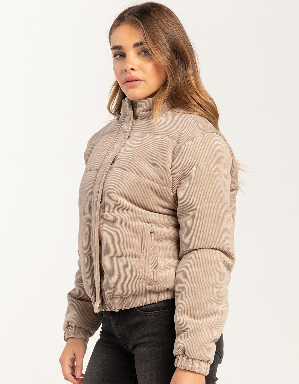 RSQ Womens Corduroy Quilted Puffer Jacket - TAUPE | Tillys