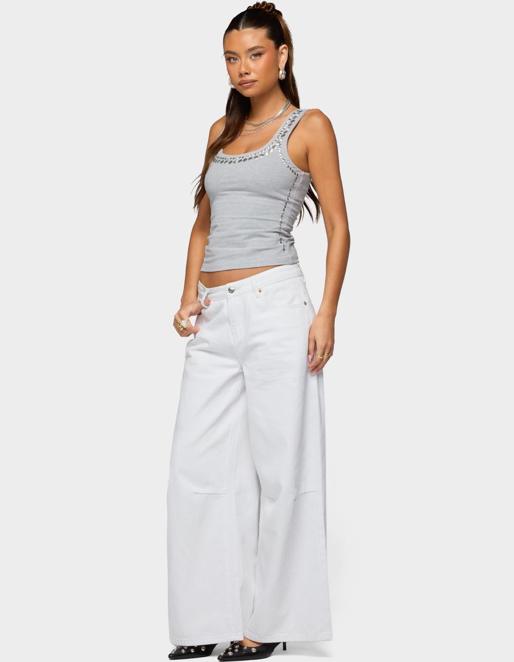 EDIKTED Studded Built Bra Tank Top - GRAY