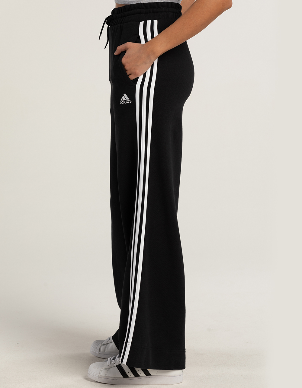 ADIDAS 3-Stripe Womens Wide Sweatpants - BLACK | Tillys