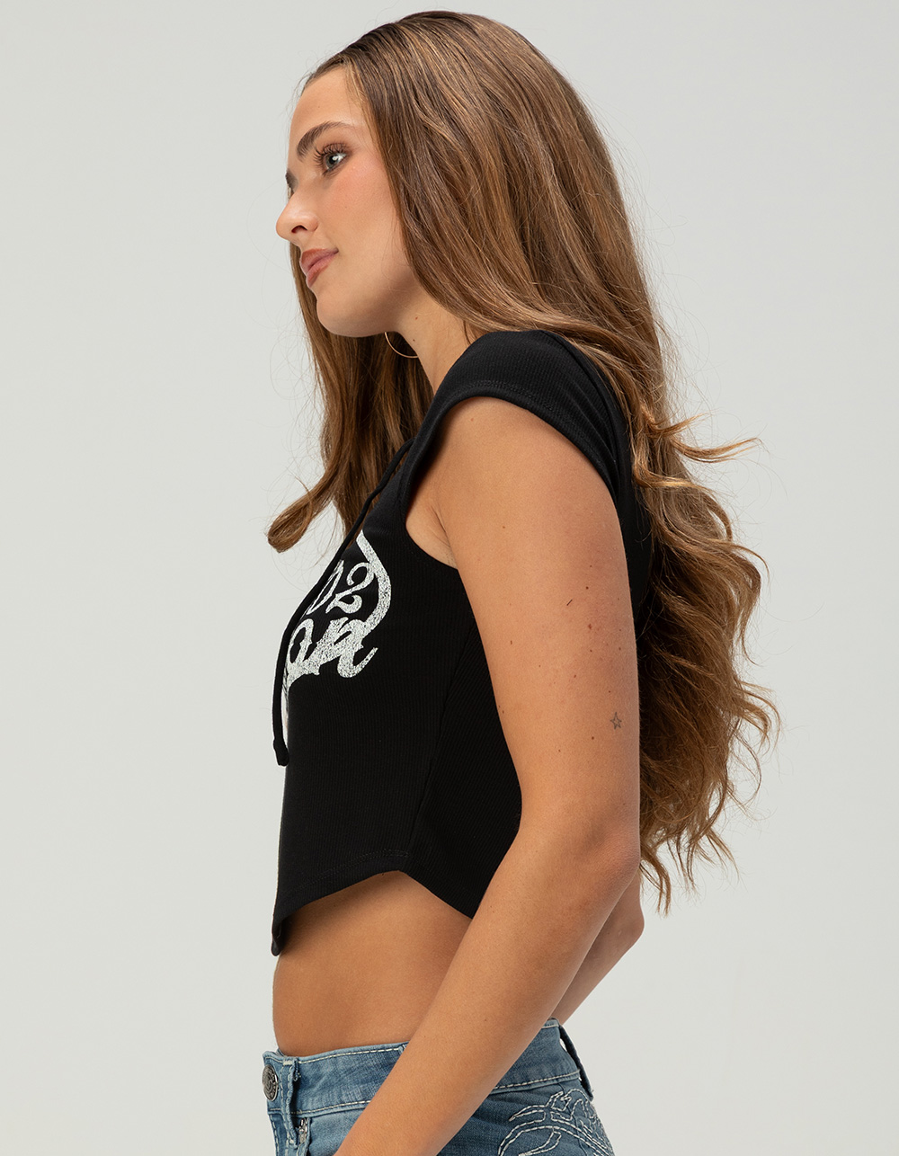 TRUE RELIGION Womens Lace-Up Cap Sleeve Ribbed Top - BLACK