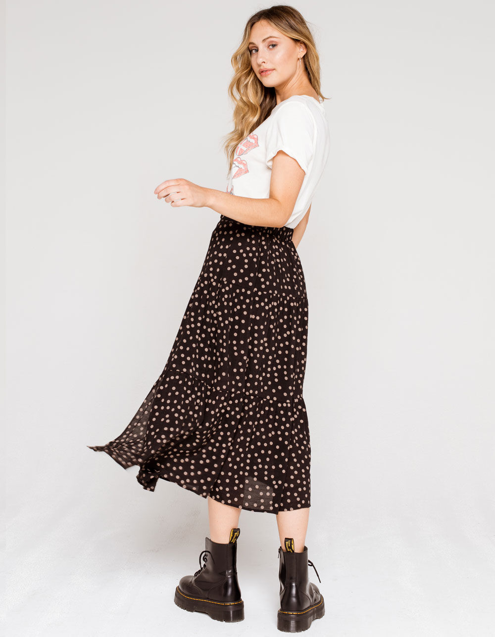 BLU PEPPER Belted Midi Skirt BLACK/BROWN Tillys