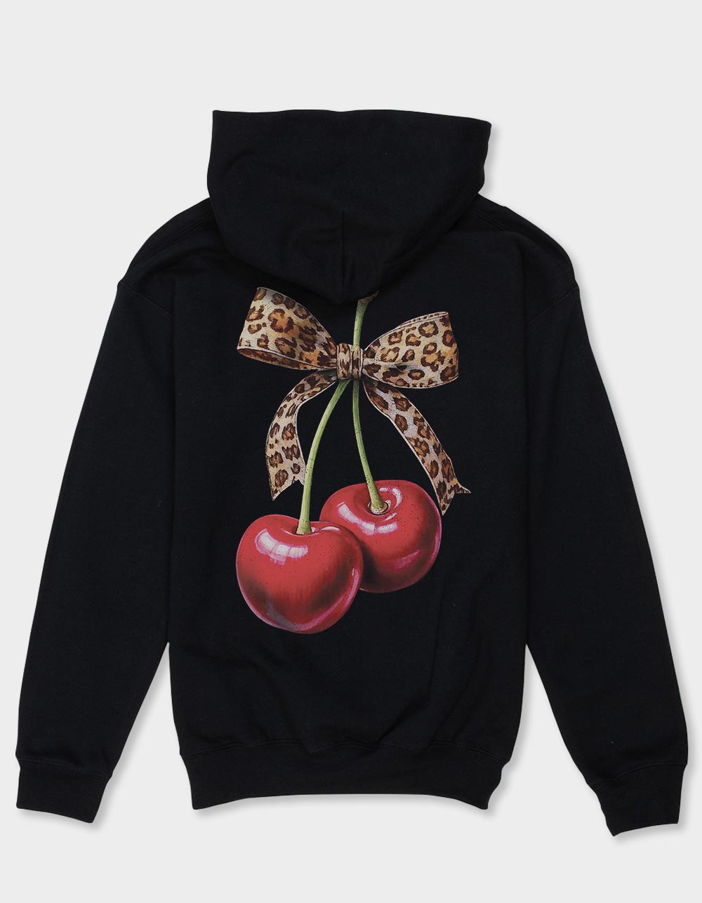 LEOPARD Cherries Bow Girls Hoodie - BLACK