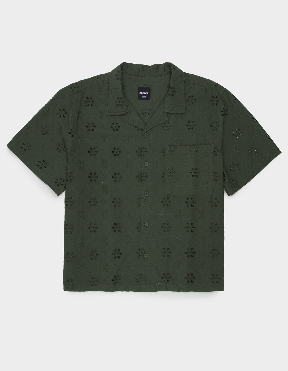RSQ Mens Eyelet Button Up Shirt - OLIVE