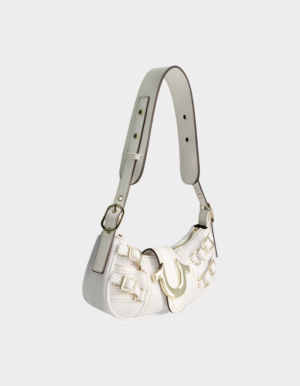 TRUE RELIGION Multi-Strap Denim Shoulder Bag - WHITE