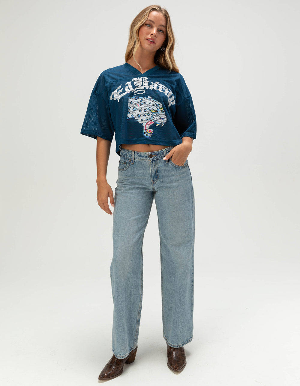 ED HARDY Snow Leopard Womens Crop Jersey - NAVY
