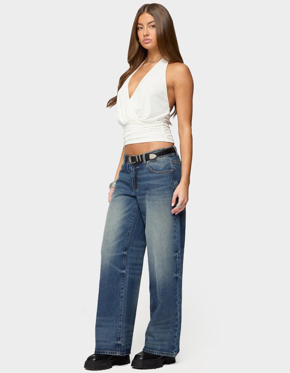 EDIKTED Niya V-Neck Halter Top - WHITE