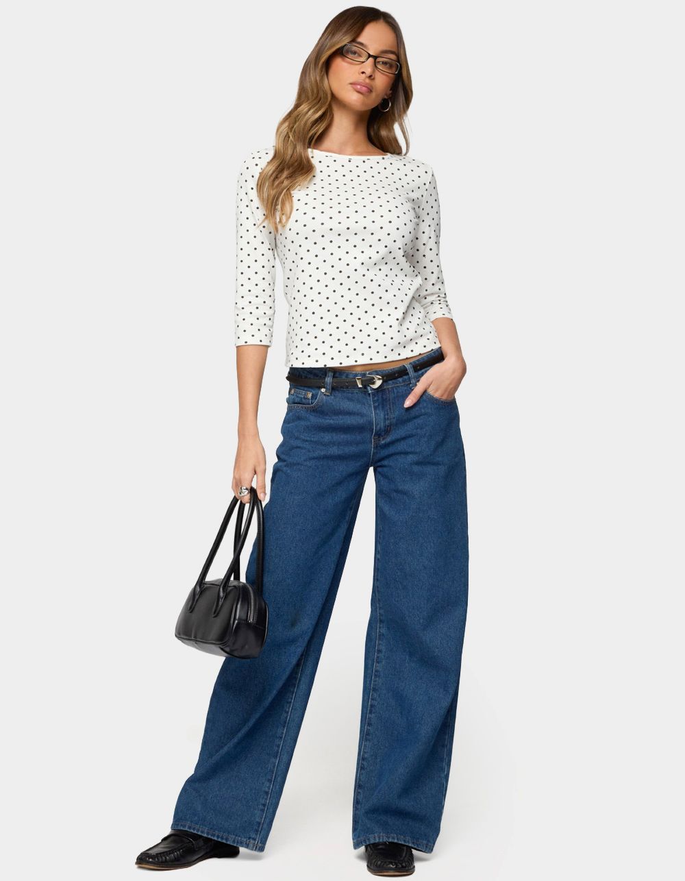 EDIKTED Lela Polka Dot Quarter Sleeve Top - WHITE