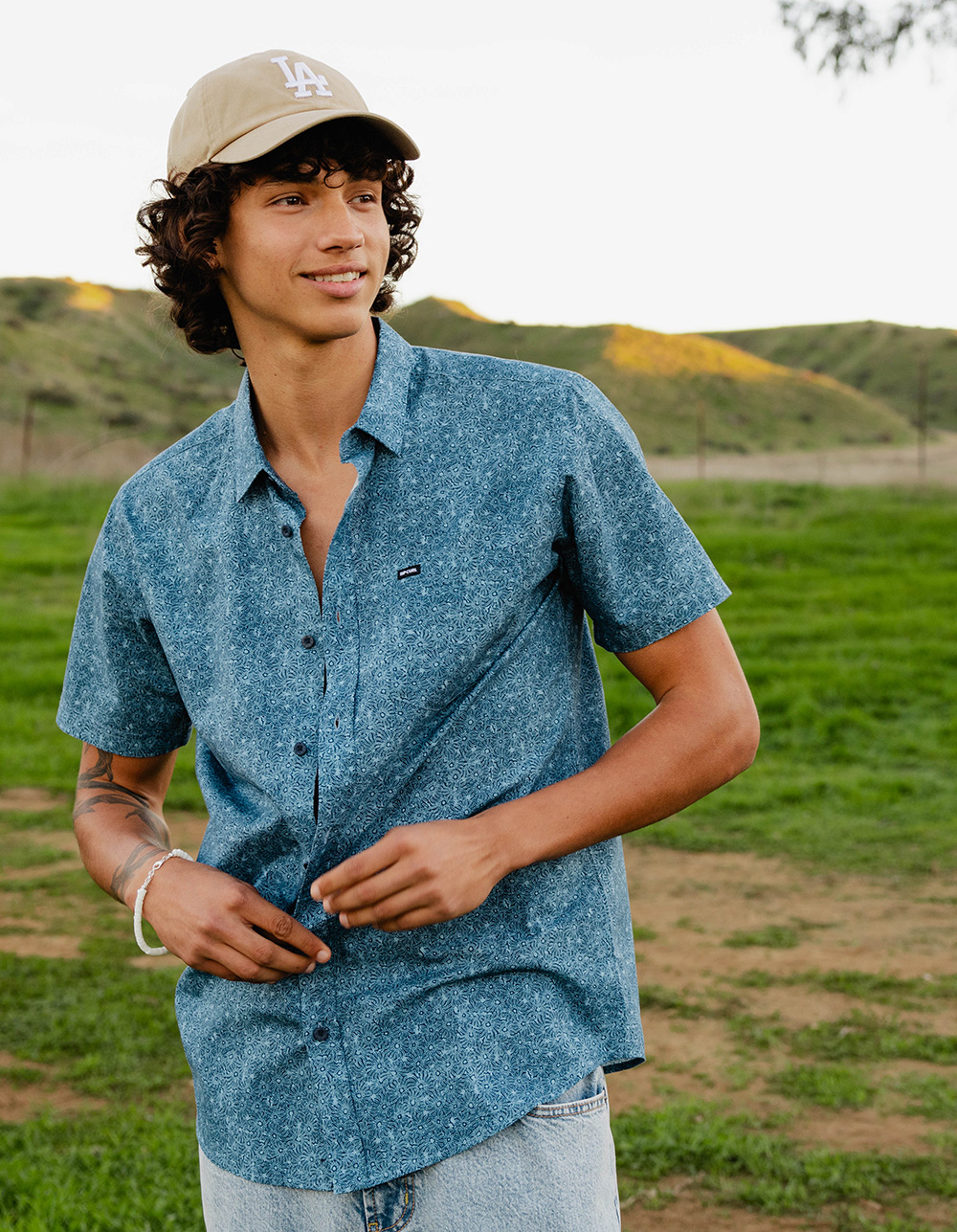 RIP CURL Hypno Micro Mens Button Up Shirt - NAVY