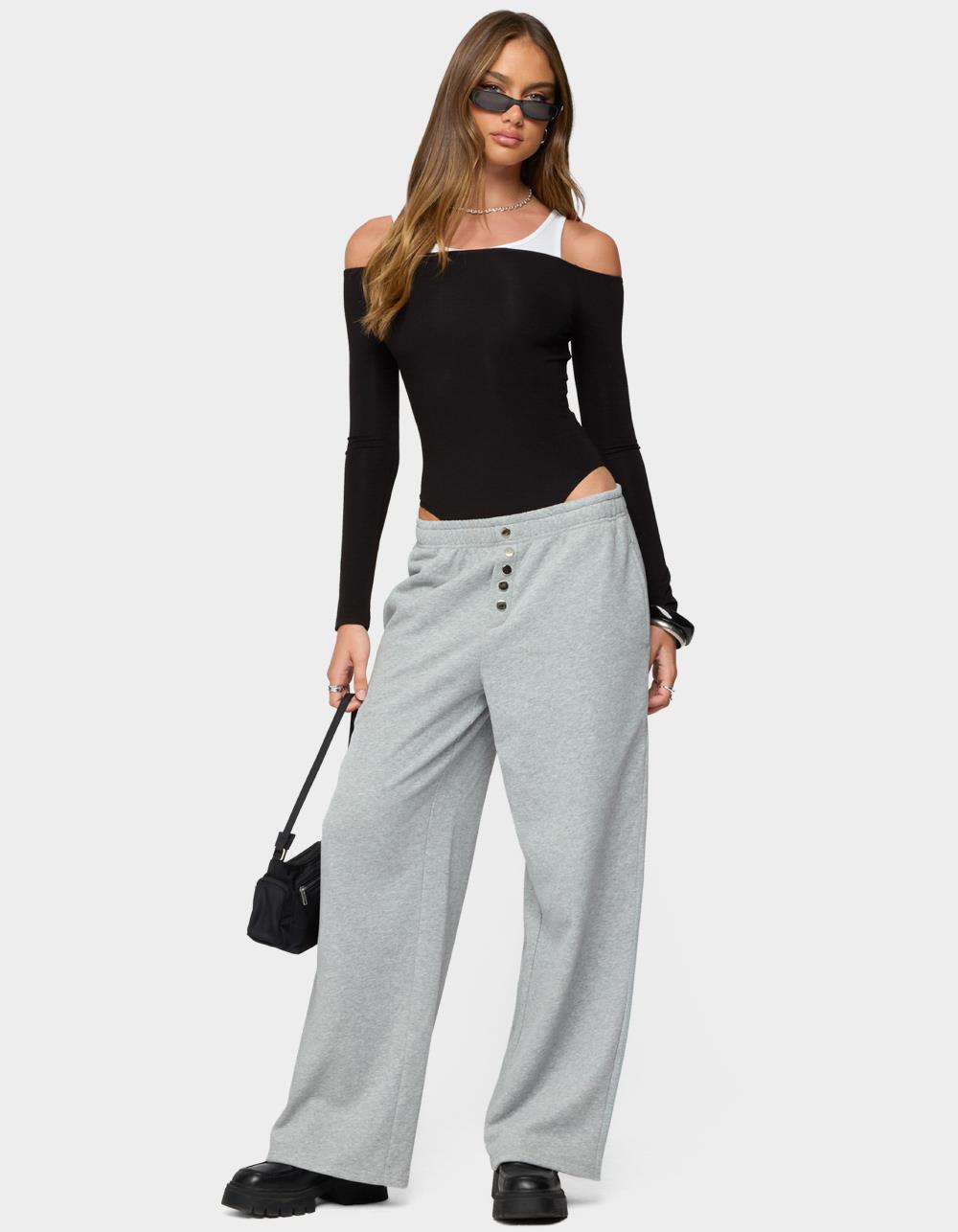 EDIKTED Layered Ribbed Off Shoulder Bodysuit - BLACK