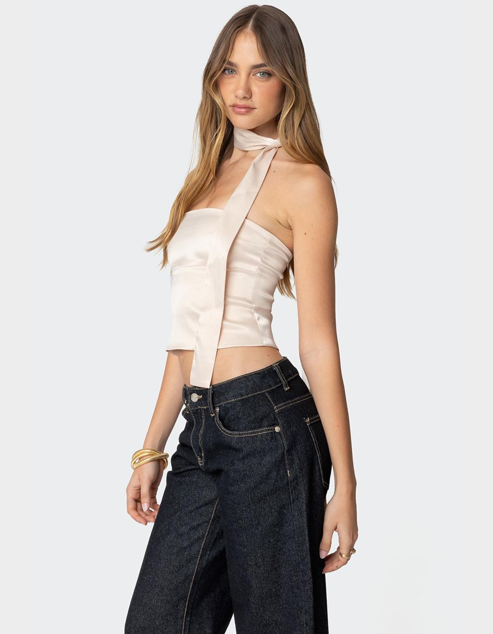 EDIKTED Strapless Two Piece Scarf Top - GOLD