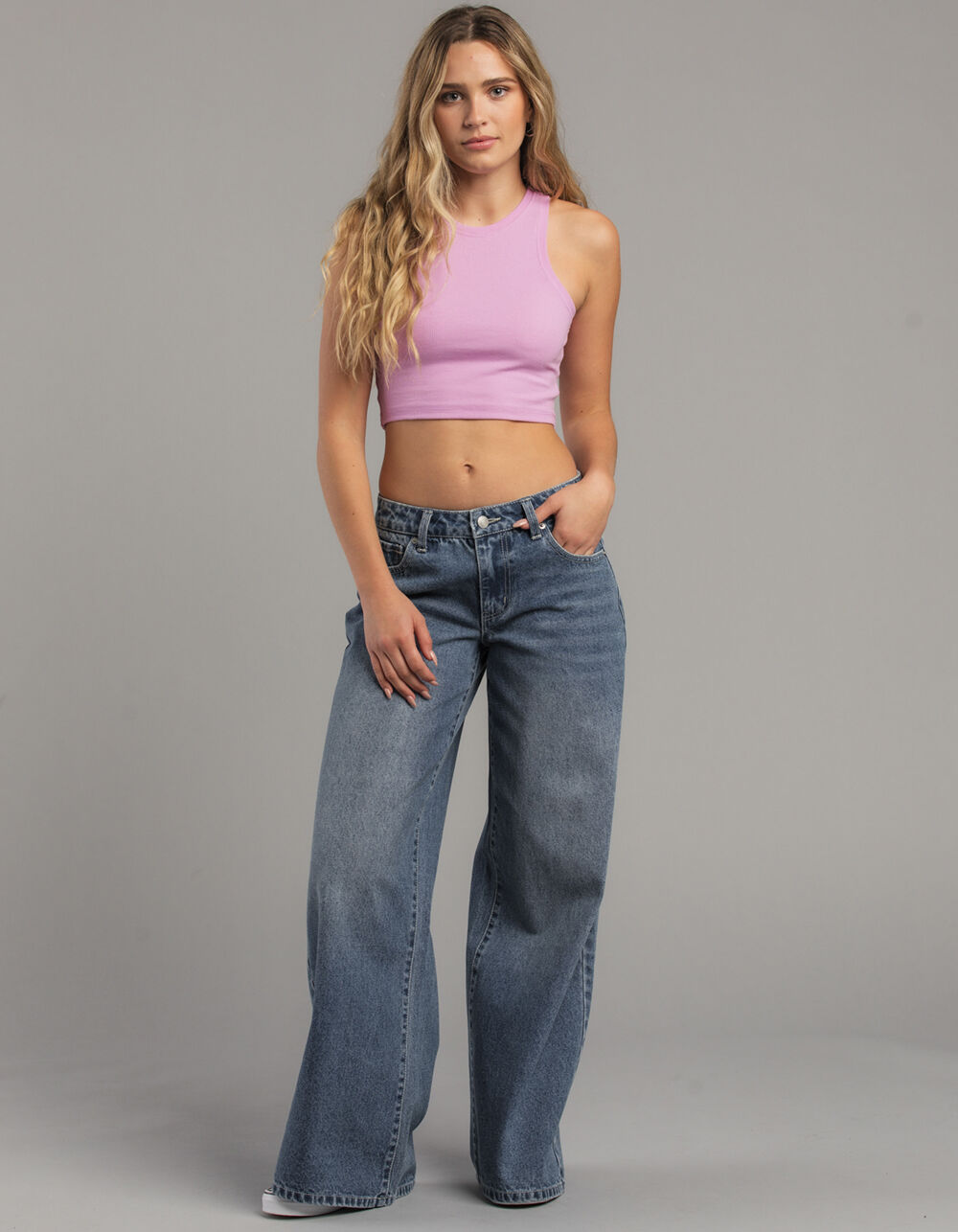 トップス CLANE PILE FLARE TANK TOPS FULL TILT Essentials High Neck Womens Tank Top - PINK | Tillys