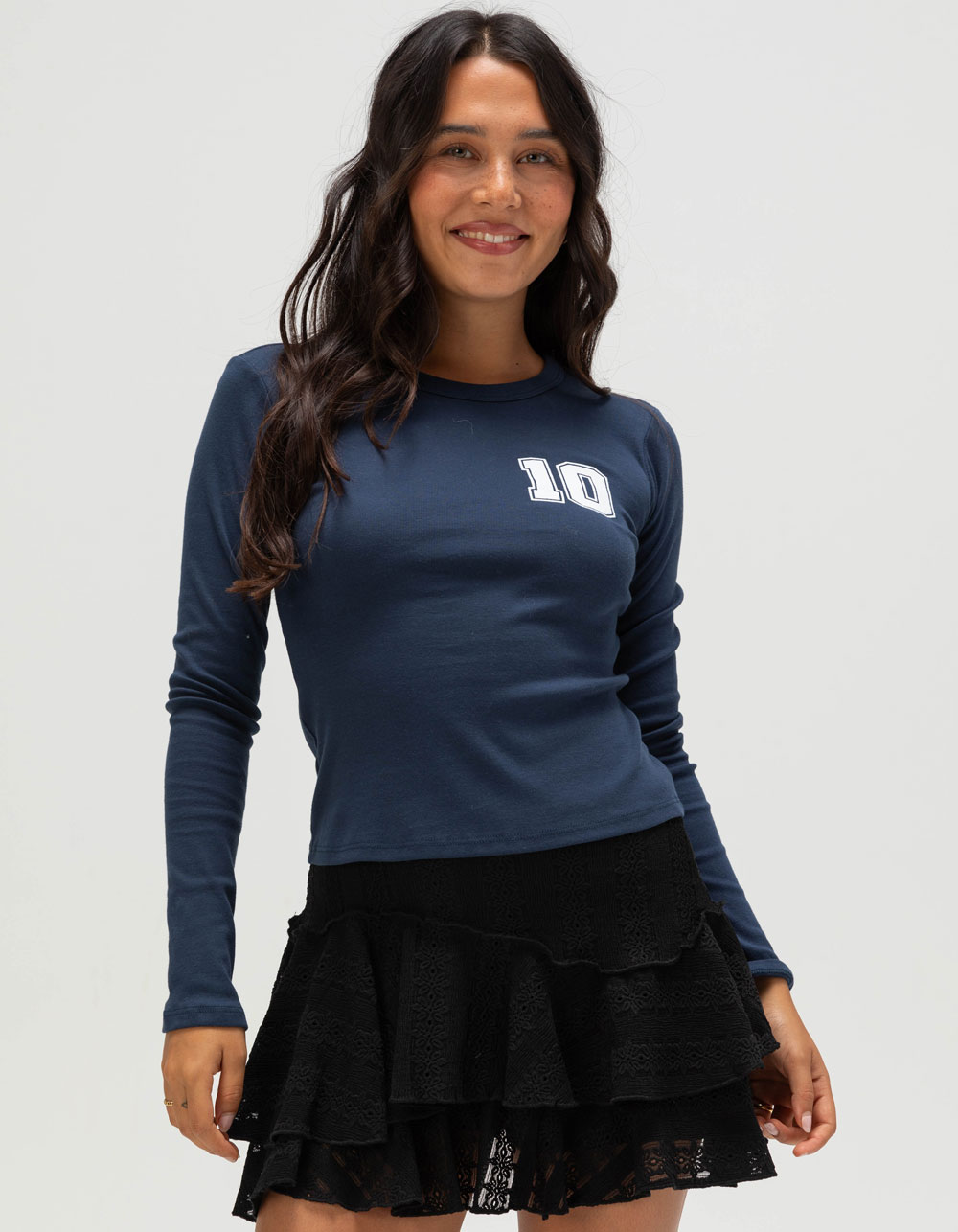 RSQ Womens 10 Long Sleeve Baby Tee - NAVY