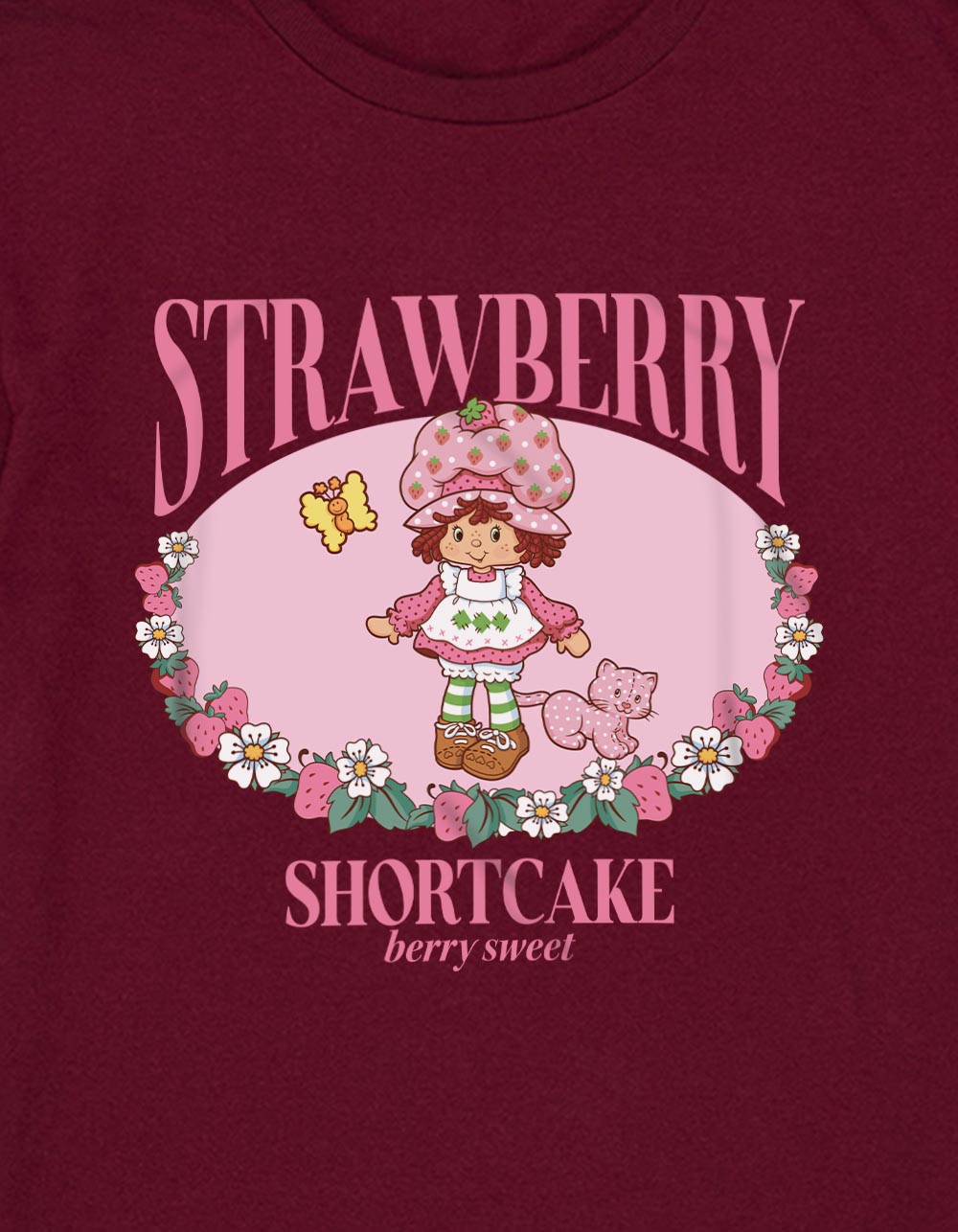 STRAWBERRY SHORTCAKE Berry Sweet Border Unisex Kids Tee - MAROON