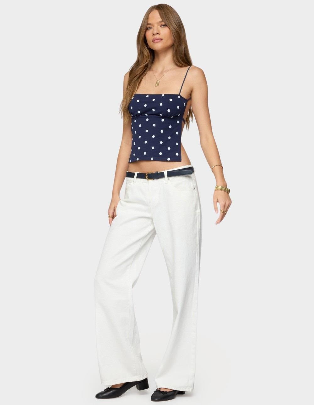 EDIKTED Jinx Polka Dot Open-Back Top - NAVY
